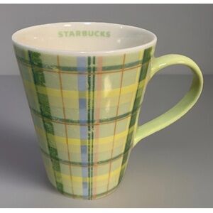 Starbucks Plaid 2006 Coffee Tea Mug Cup Yellow, Green, Blue